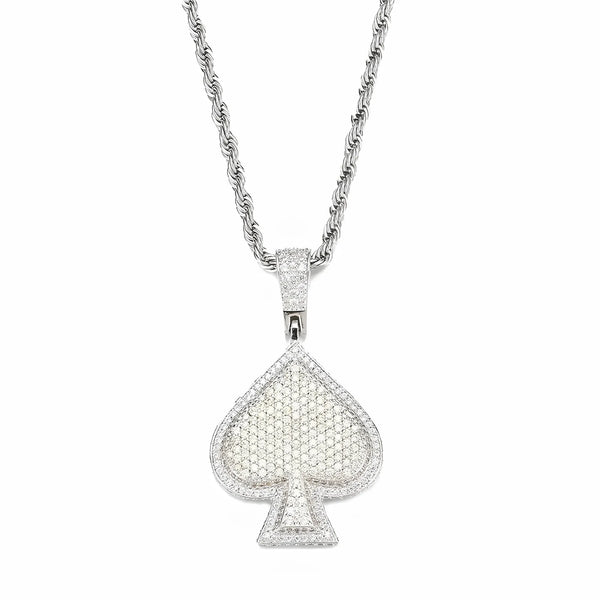 Silver iced spade pendant necklace with pavé cubic zirconia stones