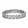 A silver-toned diamond bracelet featuring round and cushion-cut cubic zirconia in pavé settings, arranged in a continuous line with a clasp closure, shown on a white background.