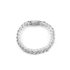 Silver bracelet with clear gemstones on a white background