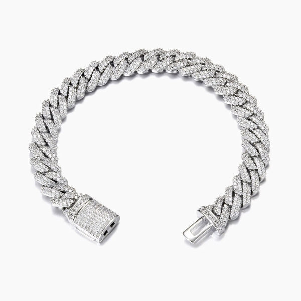 Silver Cuban bracelet with clear gemstones on a white background