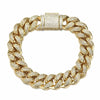 Gold chain bracelet with cubic zirconia stones on a white background