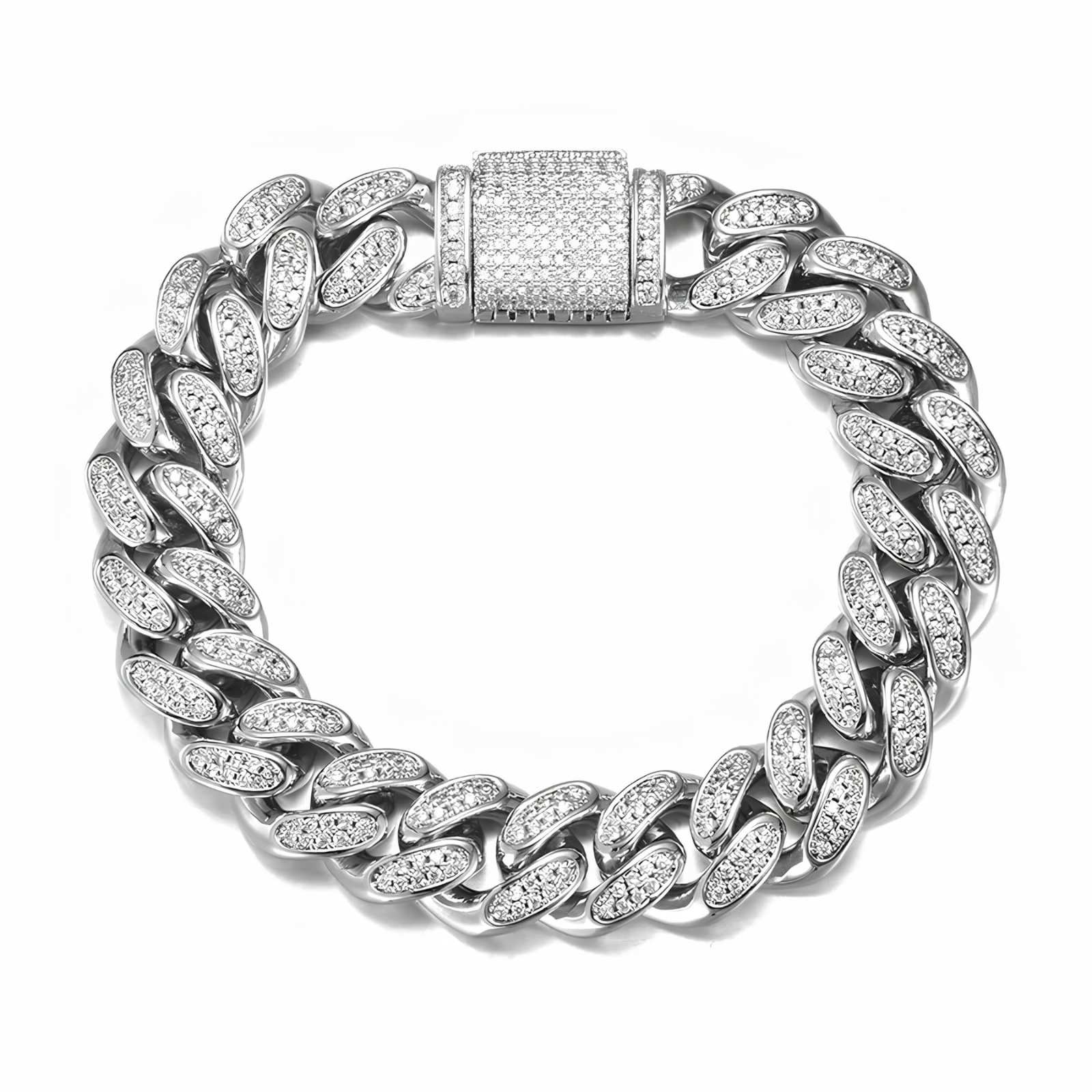 Silver cuban bracelet with a clasp on a white background
