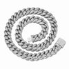 Silver cuban chain necklace with cubic zirconia stones on a white background