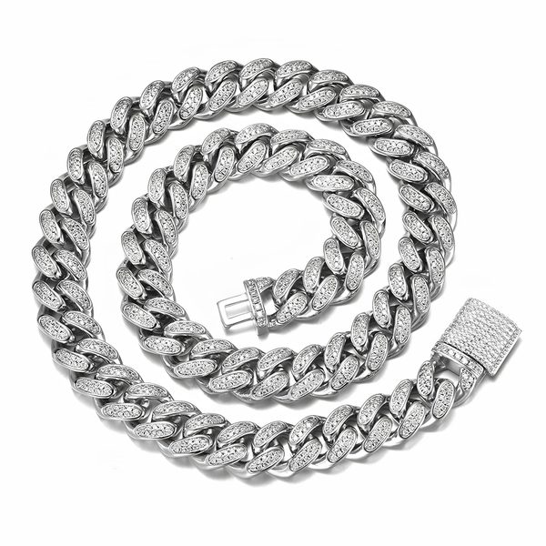 12mm silver iced Cuban link chain product image