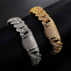Two CUBAN bracelets, one gold and one silver, on a black background.