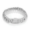 Silver cuban bracelet with cubic zirconia stones on a white background
