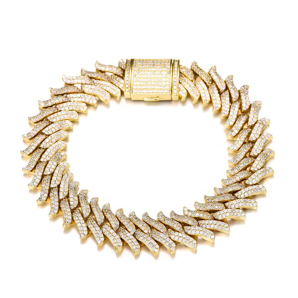 16mm iced gold spiked Cuban bracelet with cubic zirconia stones