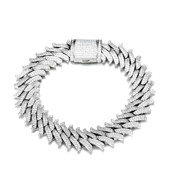 16mm iced silver spiked Cuban bracelet with cubic zirconia stones