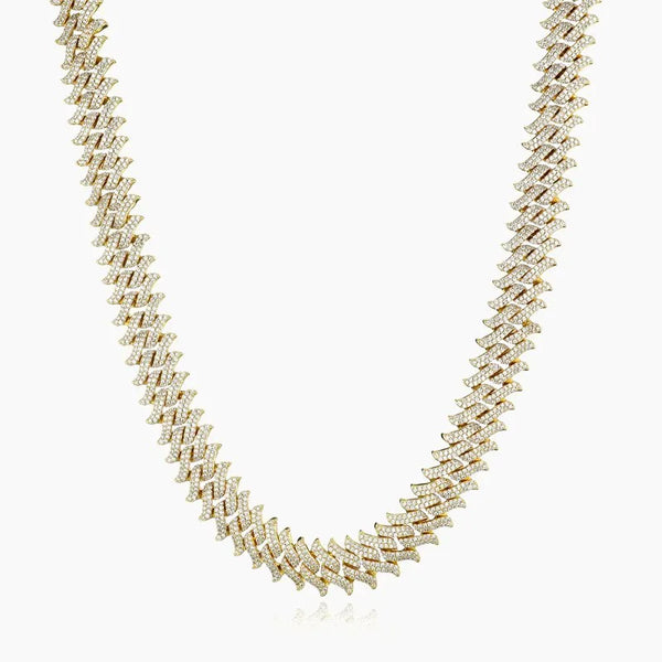 16mm iced gold spiked Cuban chain with cubic zirconia stones
