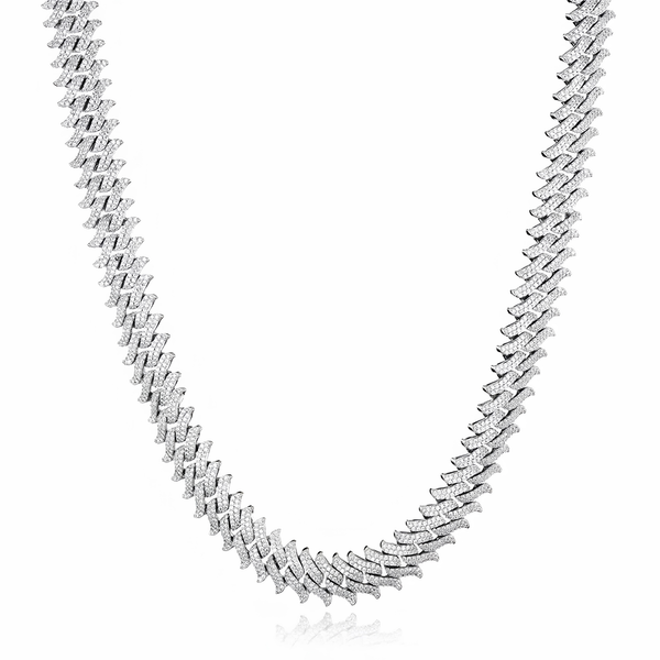 16mm iced silver spiked Cuban chain with cubic zirconia stones