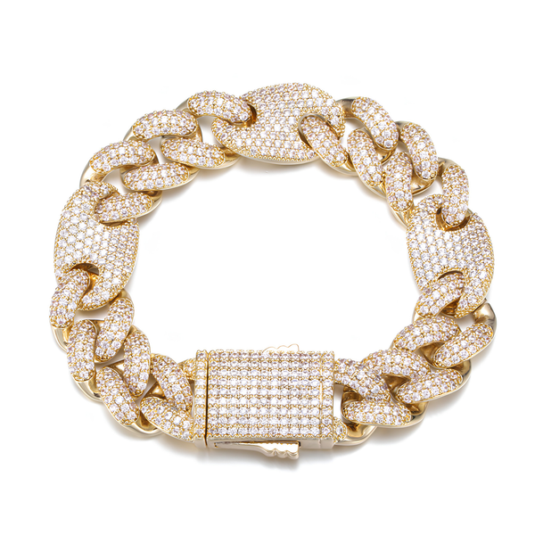 18mm iced gold puff Cuban bracelet with cubic zirconia stones