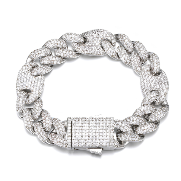 18mm iced silver puff Cuban bracelet with cubic zirconia stones