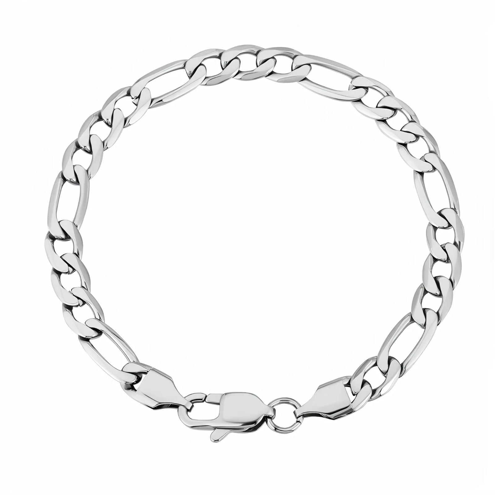 A silver-toned metal chain bracelet with a lobster clasp, shown on a plain white background.