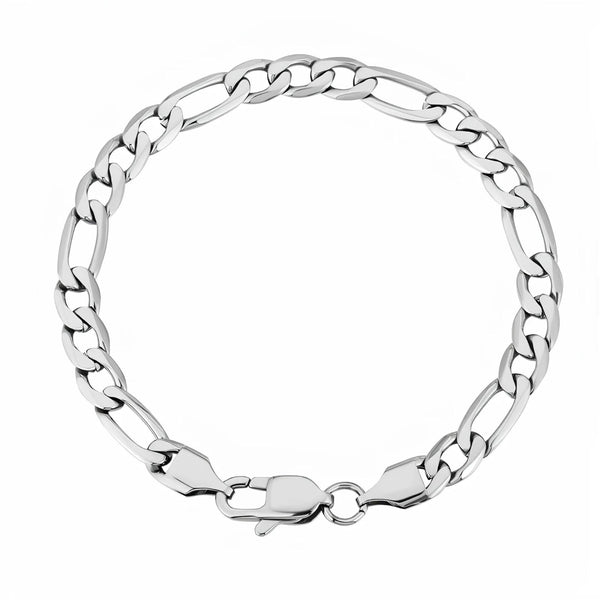 A silver-toned metal chain bracelet with a lobster clasp, shown on a plain white background.