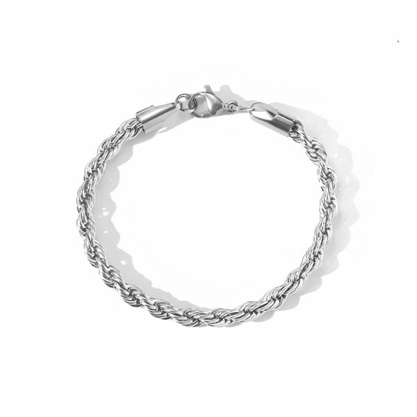 Silver rope bracelet on a white background