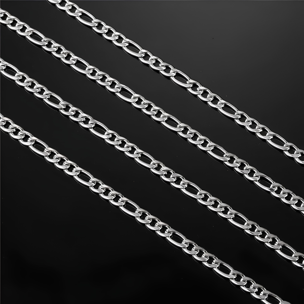 3mm silver Figaro chain displayed on black background