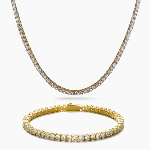 3mm gold tennis chain and bracelet set