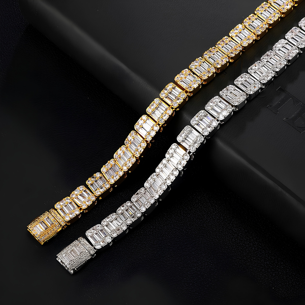 9MM ICED BAGUETTE TENNIS BRACELET - GOLD