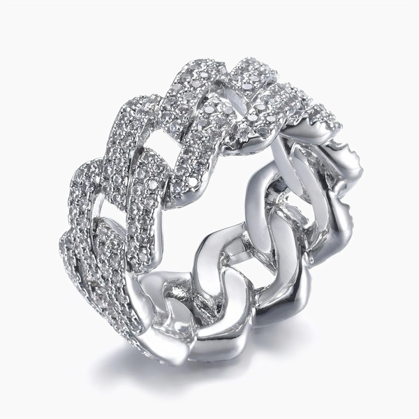 ICED PRONG CUBAN RING - SILVER