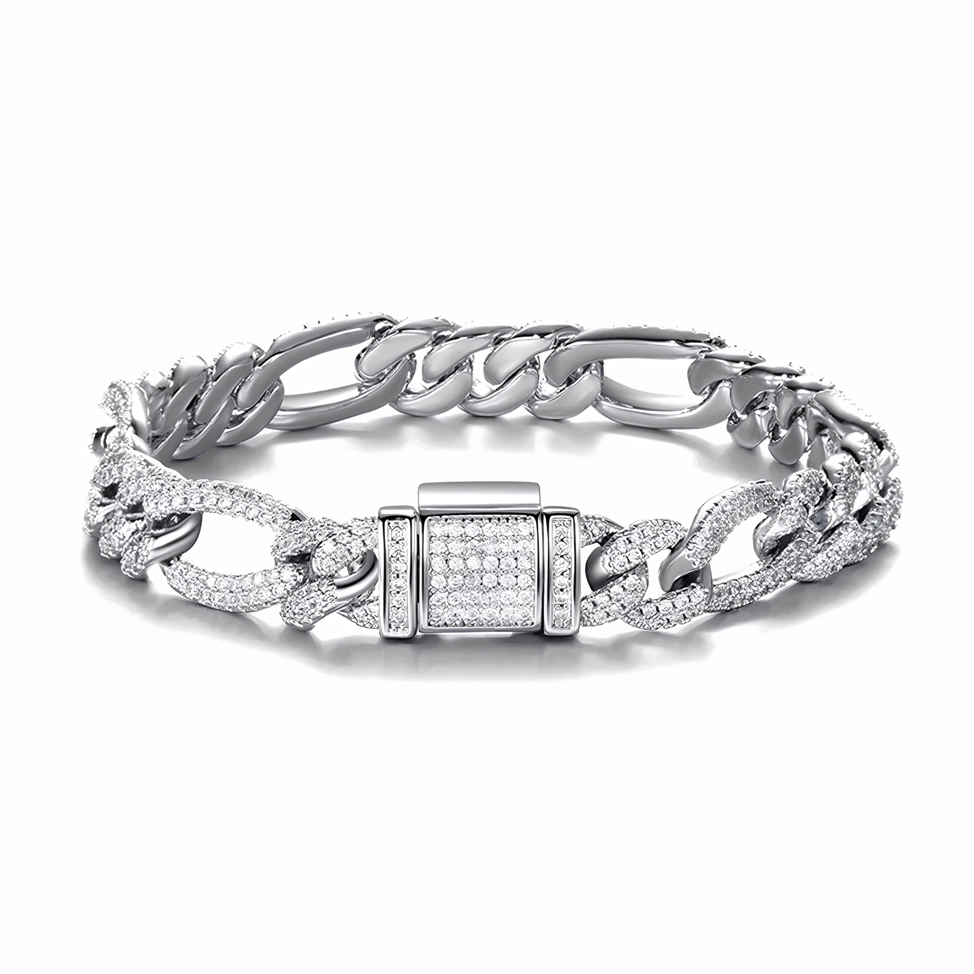 10MM ICED FIGARO BRACELET - SILVER