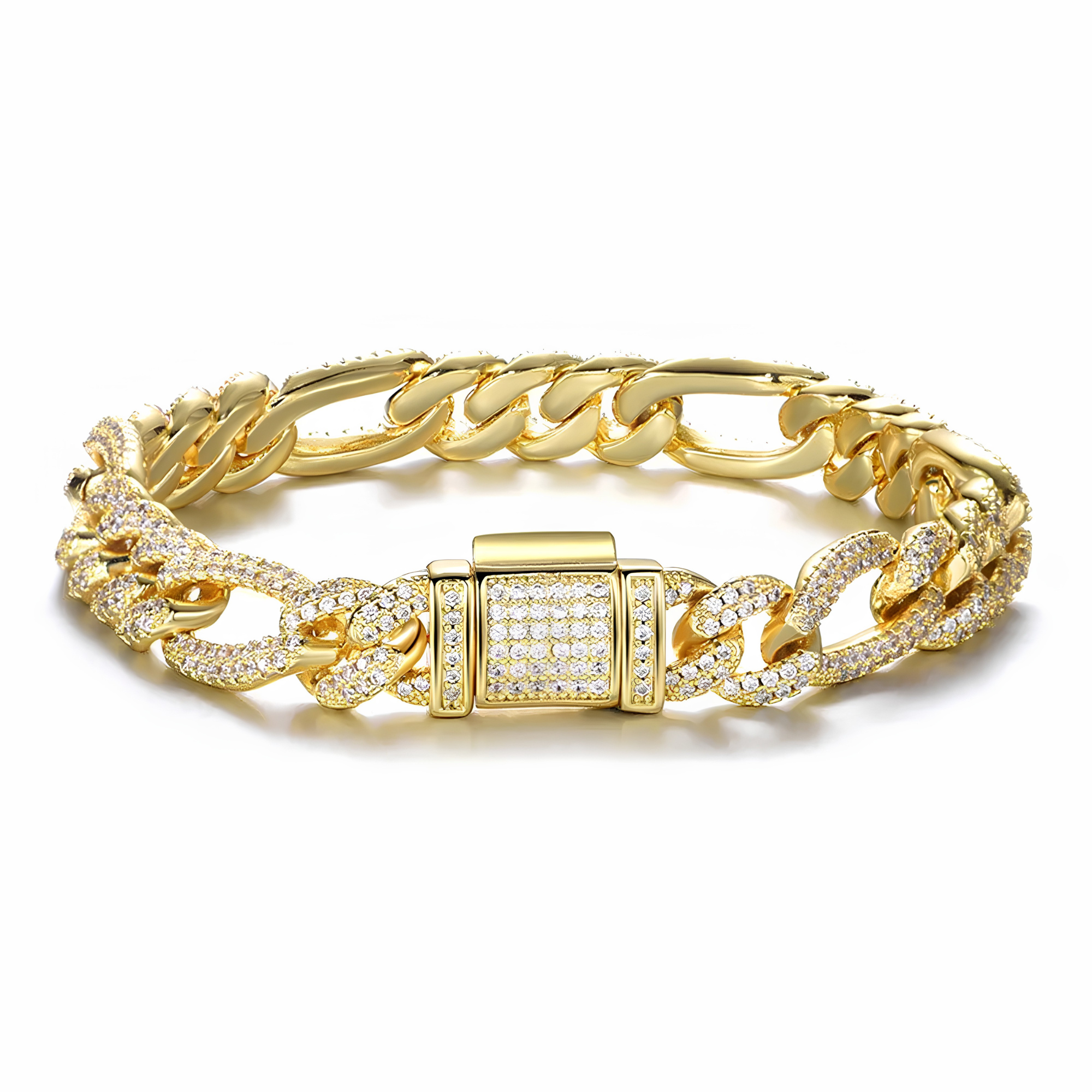 10MM ICED FIGARO BRACELET - GOLD