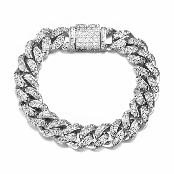 12MM ICED CUBAN LINK BRACELET - SILVER