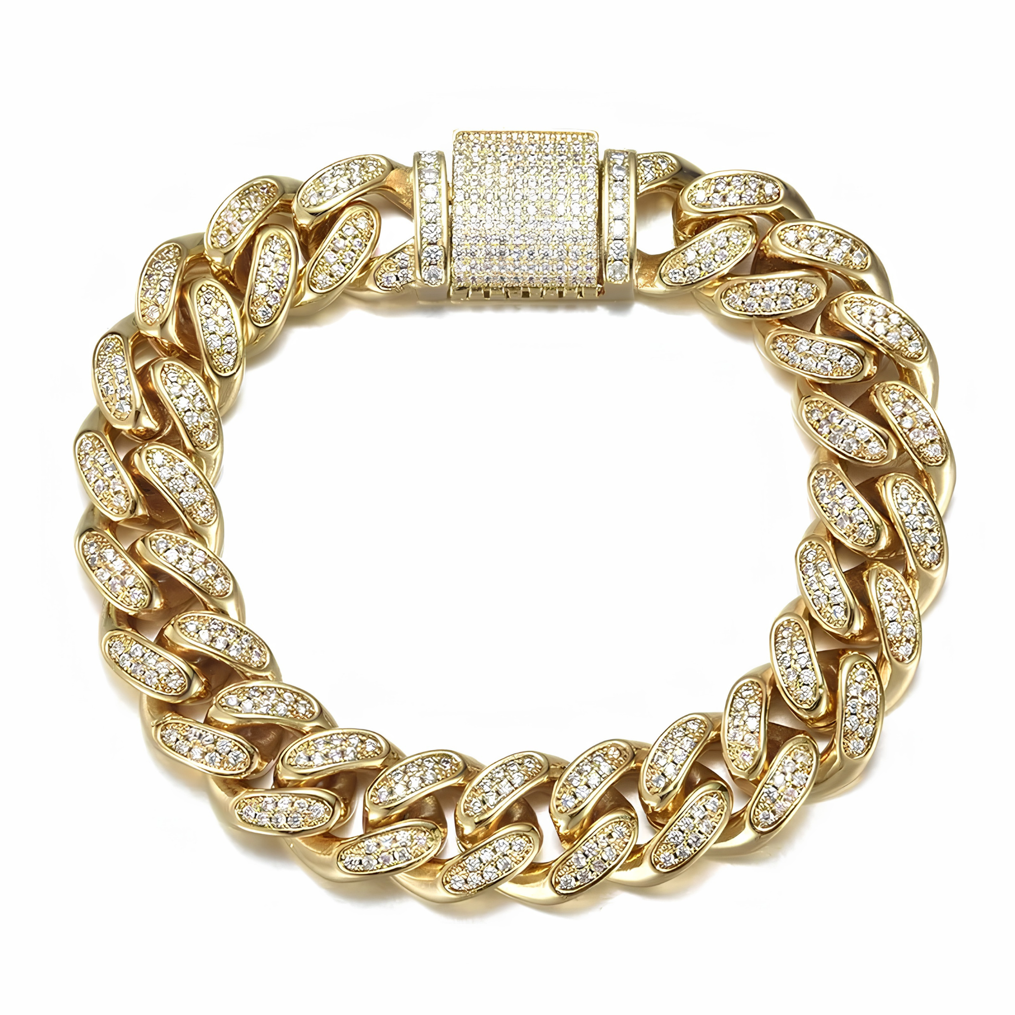 12MM ICED CUBAN LINK BRACELET - GOLD