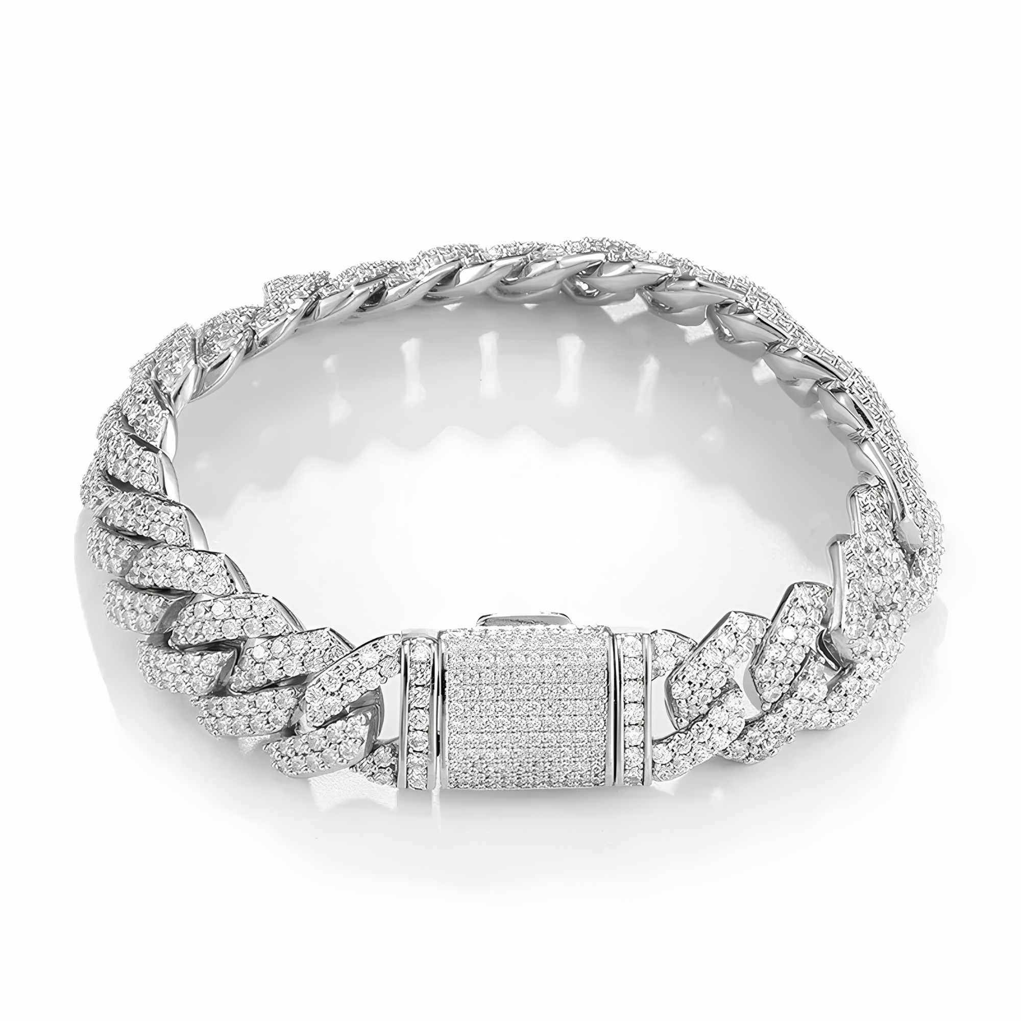 14MM ICED PRONG CUBAN BRACELET - SILVER