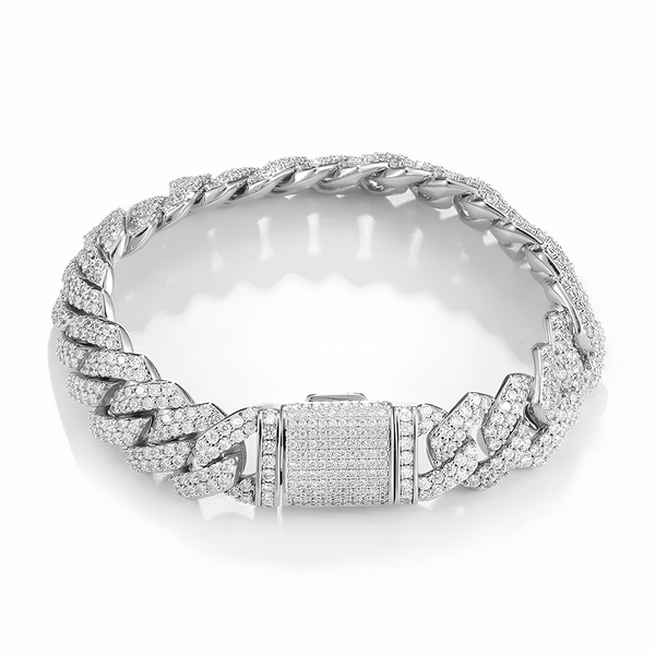 14MM ICED PRONG CUBAN BRACELET - SILVER
