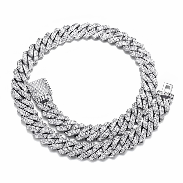 14MM ICED PRONG CUBAN CHAIN - SILVER