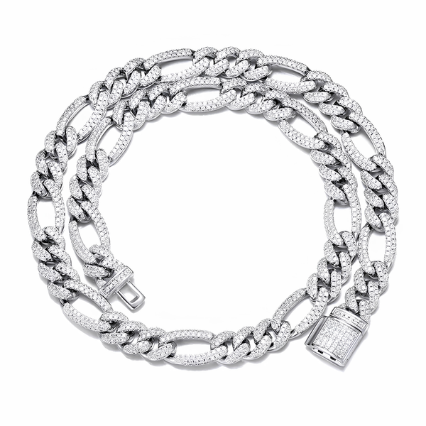 10MM ICED FIGARO CHAIN - SILVER