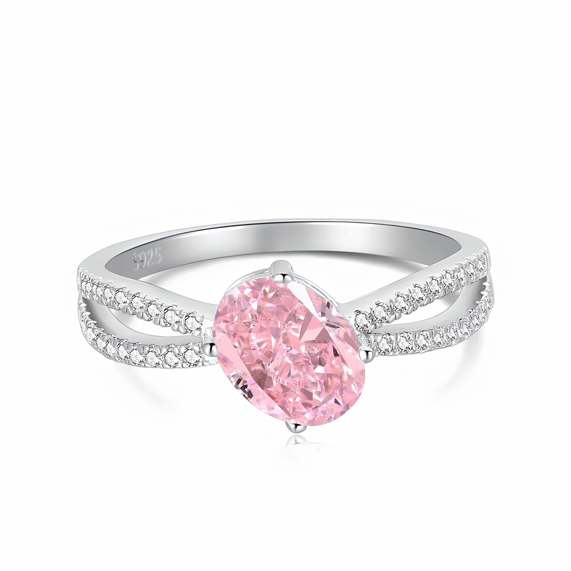 PINK OVAL SPLIT SHANK RING - 925 STERLING SILVER