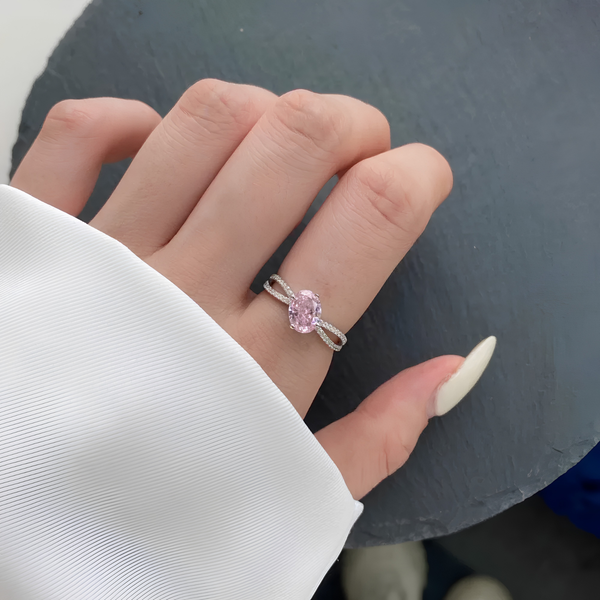 PINK OVAL SPLIT SHANK RING - 925 STERLING SILVER