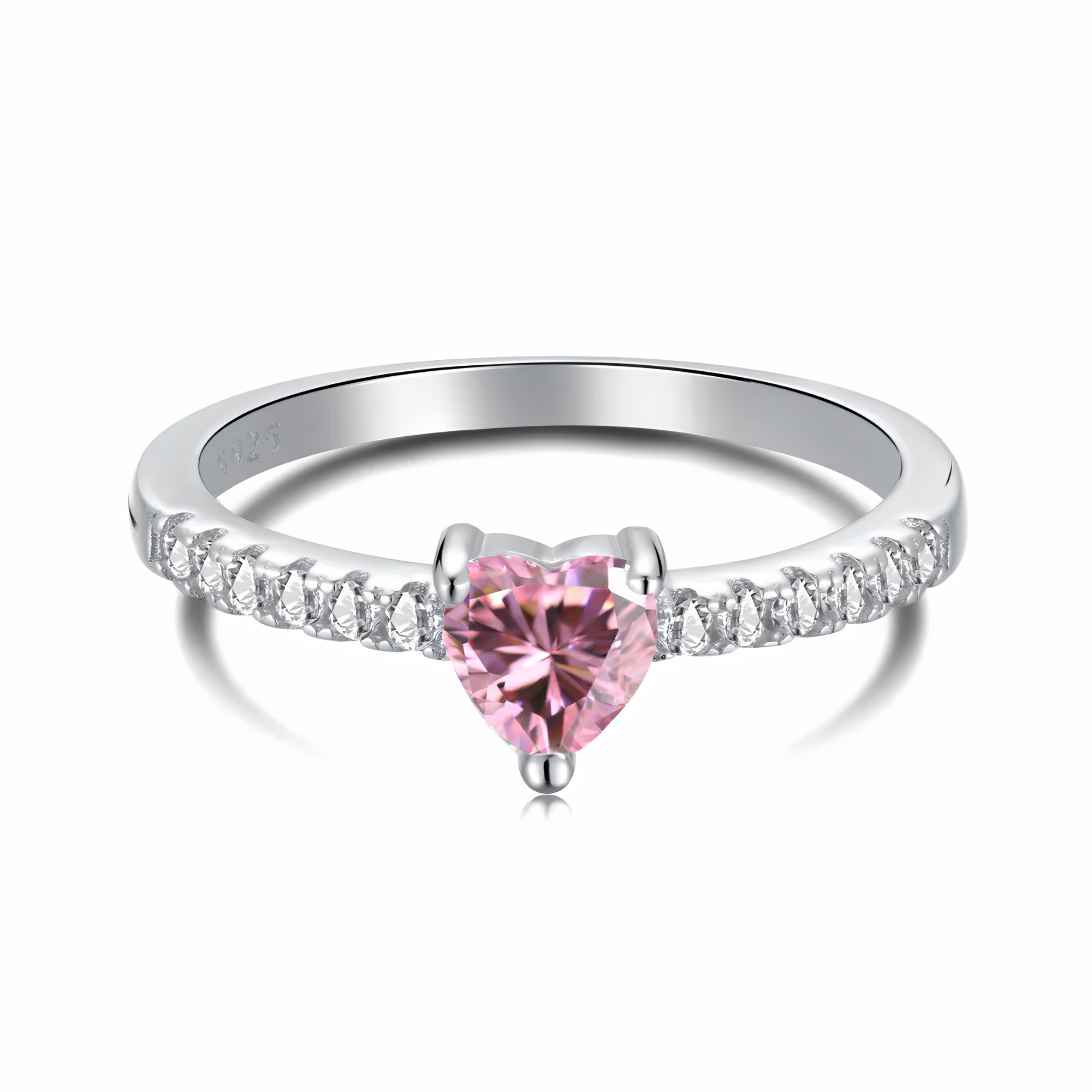 PINK HEART-CUT SOLITAIRE RING - 925 STERLING SILVER