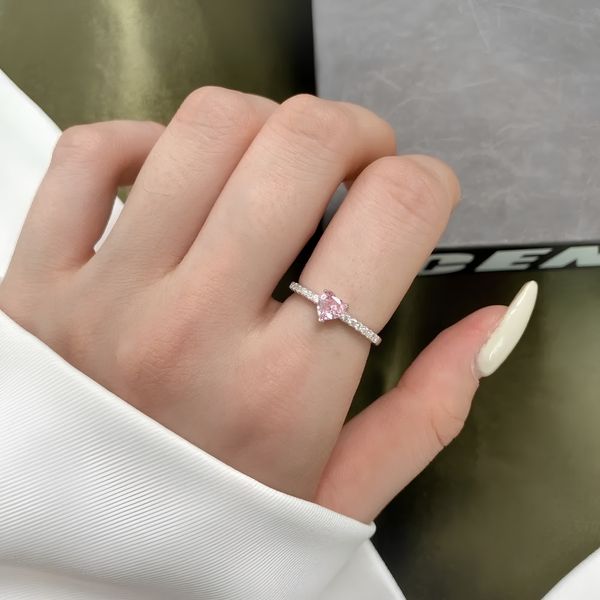 PINK HEART-CUT SOLITAIRE RING - 925 STERLING SILVER