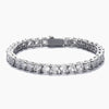 Silver tennis bracelet with clear cubic zirconia on a white background