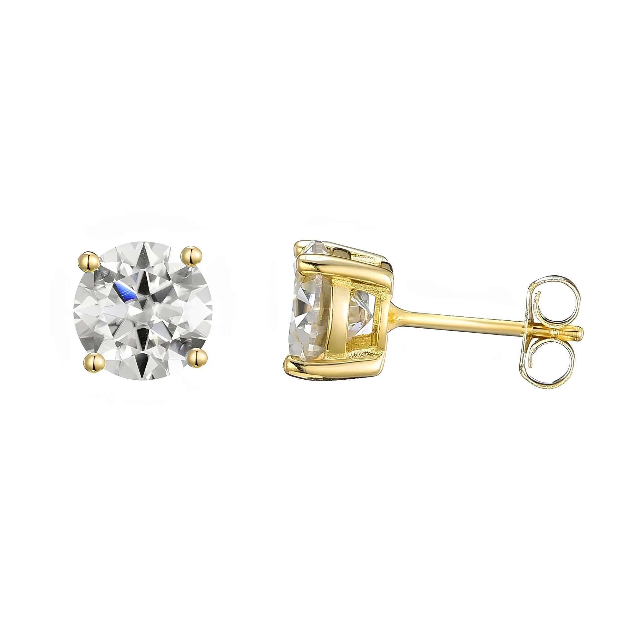 5mm gold moissanite stud earrings in 925 sterling silver