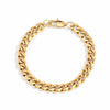 A gold-toned Cuban link chain bracelet with a lobster clasp, shown on a clean white background.