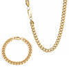 Gold chain necklace and bracelet set on a white background