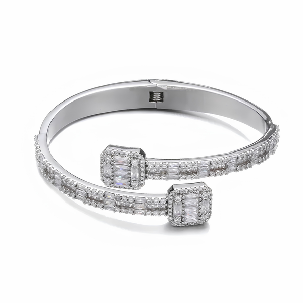 6mm iced baguette cuff bracelet in silver with cubic zirconia stones