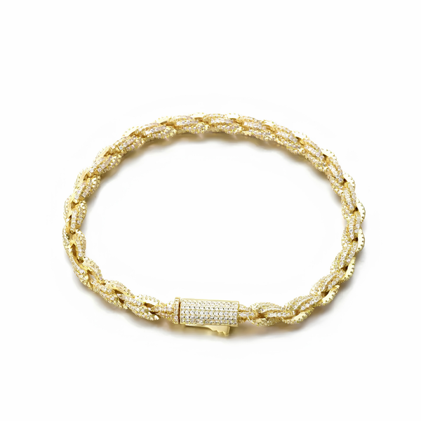 6mm iced rope bracelet in gold with cubic zirconia stones