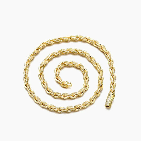 6mm iced rope chain necklace in gold with cubic zirconia stones
