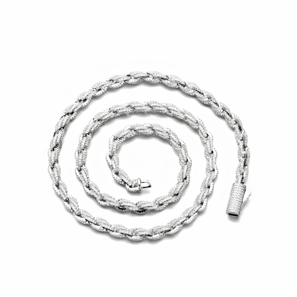 6mm iced rope chain necklace in silver with cubic zirconia stones