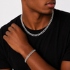 Model wearing 6mm silver Miami Cuban chain and bracelet set