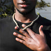 Man wearing a rope chain with a blurred background
