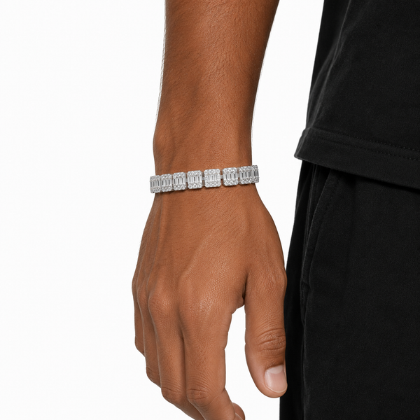 9MM ICED BAGUETTE TENNIS BRACELET - SILVER