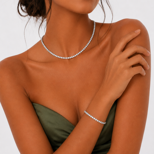 WOMENS 4MM TENNIS SET - SILVER