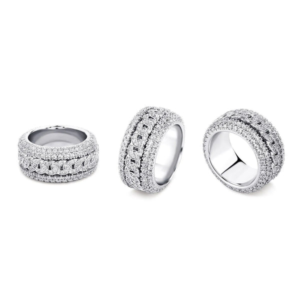 ICED SPINNING CUBAN RING - SILVER