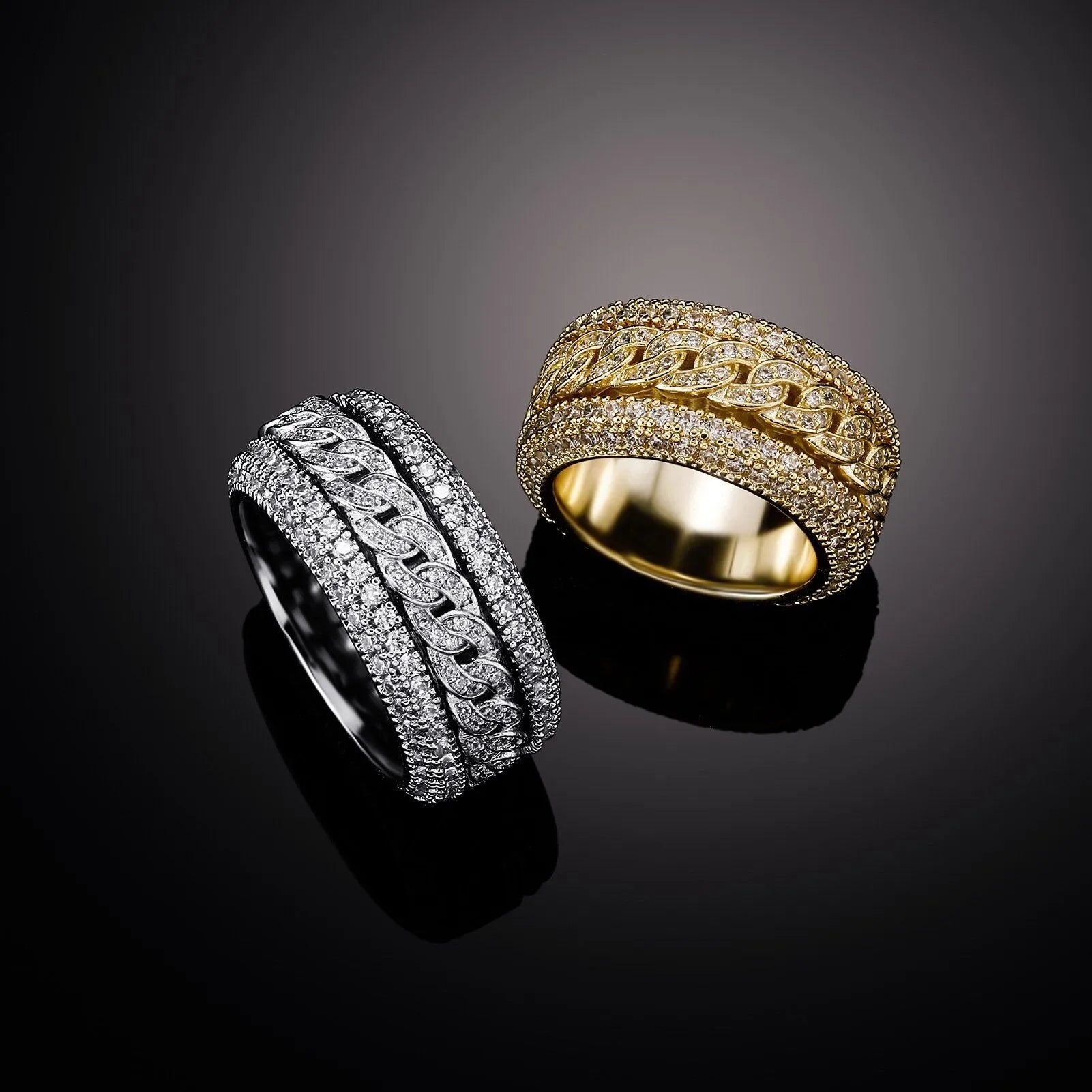 ICED SPINNING CUBAN RING - SILVER