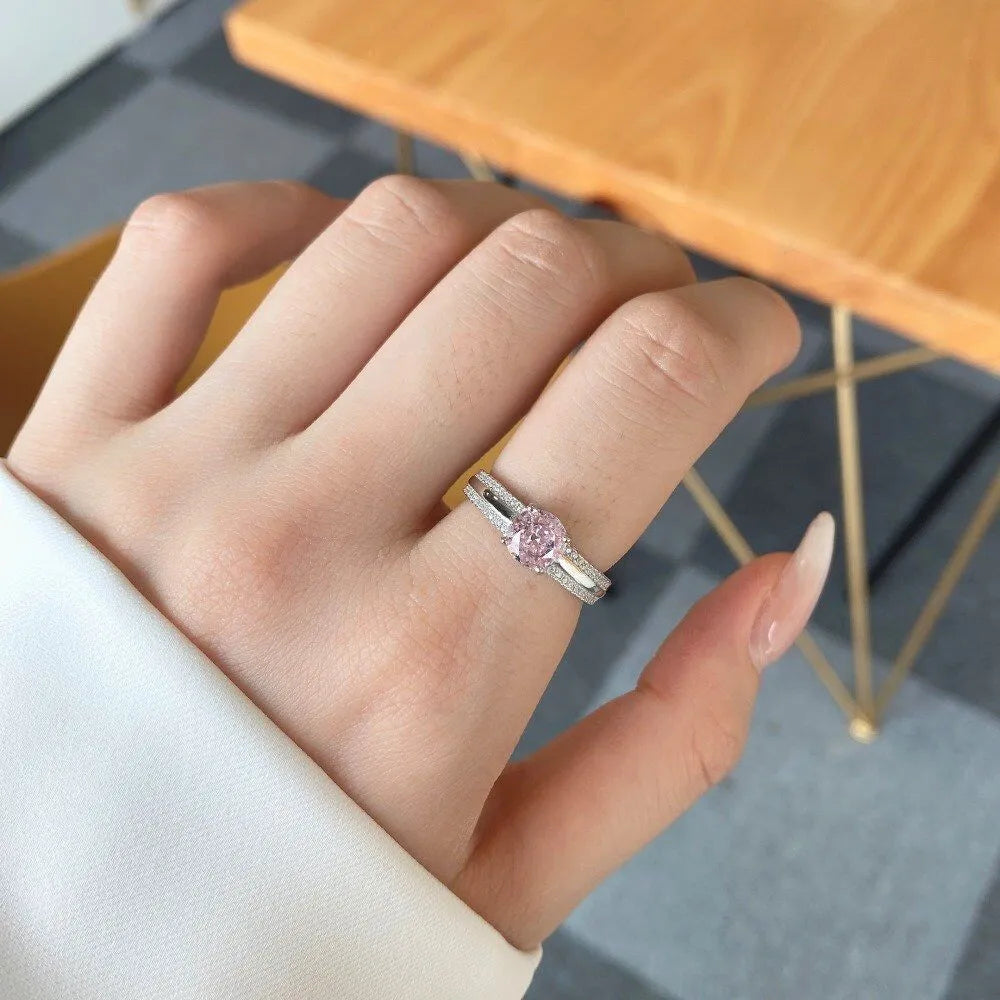 PINK DOUBLE ROW CUSHION CUT PAVÉ RING - 925 STERLING SILVER